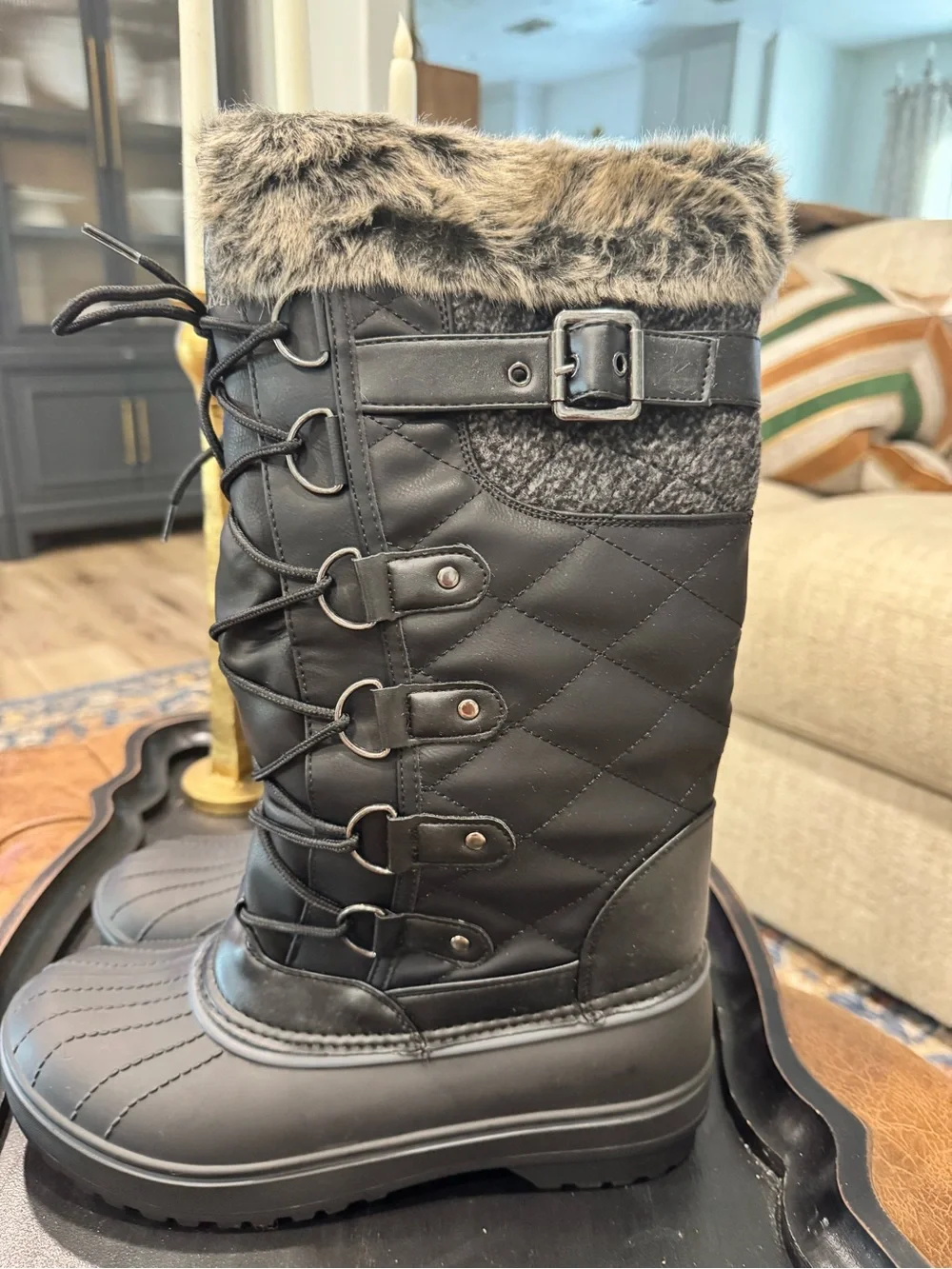 Dream Pairs Black Faux Fur Lined Winter Rain Boots